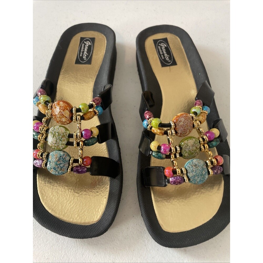 Grandco Beaded Black Sandals Womens size 10 New